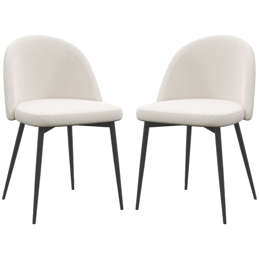 Set of 2 Mid-Back Dining Chair, Mid-Back Velvet-touch Upholstery Kitchen Chair for Living Room Dining Room, Cream White