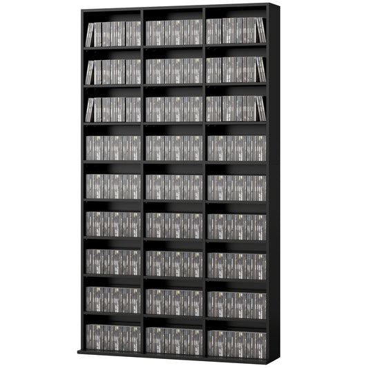 Media Storage Cabinet, 9-Tier DVD Shelf with 21 Adjustable Shelves, Holds 835 CDs, 500 DVDs or 640 Blu-rays, Black