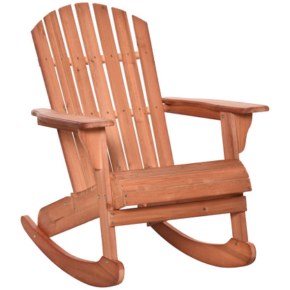 Wooden Adirondack Rocking Muskoka Chair with Slatted Wooden Design, Fanned Back and Classic Rustic Style, Teak