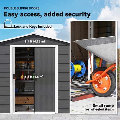 8' x 7' Outdoor Storage Shed, Easy to Assemble, Upgraded Galvanized Metal Garden Shed with Lockable Doors, Floor Frame a