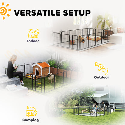 16 Panels Dog Playpen with Straps, Portable & DIY, for Small Dogs, for Yard, RV, Camping, Garden, 24" Height