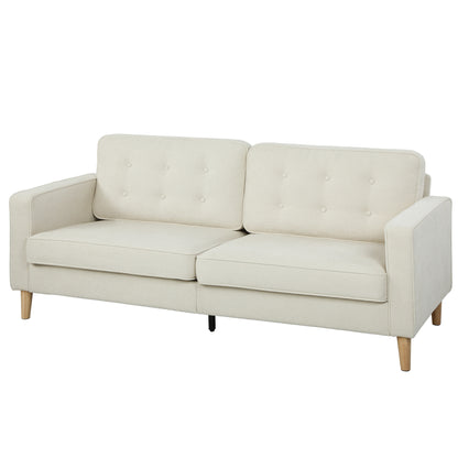 3 Seater Sofa Upholstered with Padded Cushion Modern Button Tufted Couch with Wood Legs, Cream White