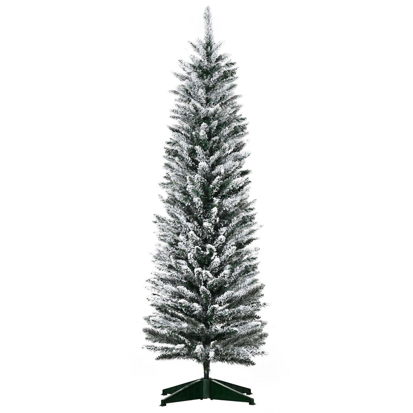 5ft Tall Pencil Artificial Christmas Tree, Holiday Décor with Snow Flocked Branches, Green