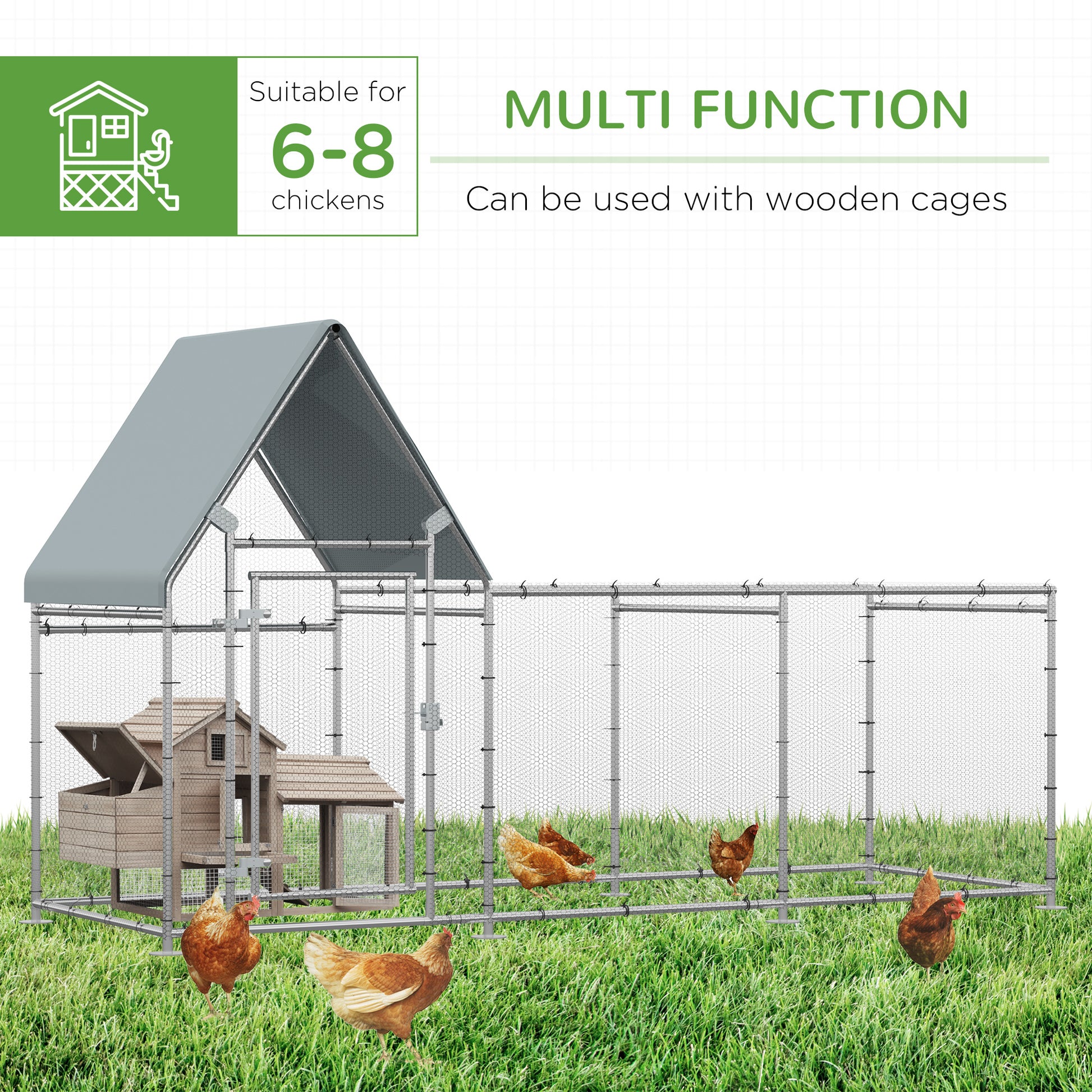 Walk In Chicken Run, Large Galvanized Chicken Coop, Hen Poultry House Cage, Rabbit Hutch Metal Enclosure w/ Water-Resist