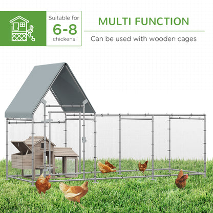 Walk In Chicken Run, Large Galvanized Chicken Coop, Hen Poultry House Cage, Rabbit Hutch Metal Enclosure w/ Water-Resist