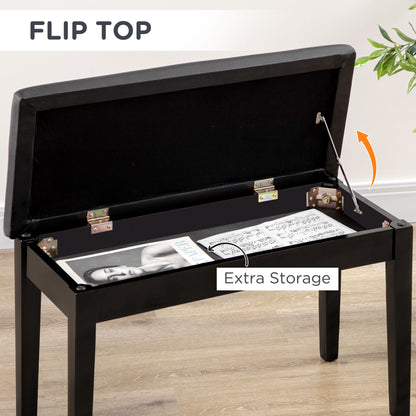 Classic Piano Bench Stool, PU Leather Padded Keyboard Seat with Rubber Wood Legs and Music Storage Compartment, Smooth S