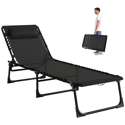 Outdoor Folding Lounge Chair, 4-Level Adjustable Chaise Lounge with Headrest, Tanning Chair Beach Bed Reclining Lounger 