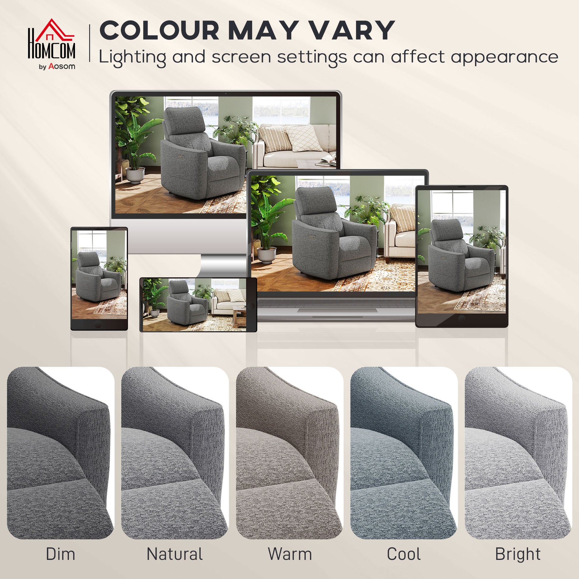 Power Recliner Chair, Chenille Upholstered Recliner Chair with USB Ports, Footrest, Dark Grey