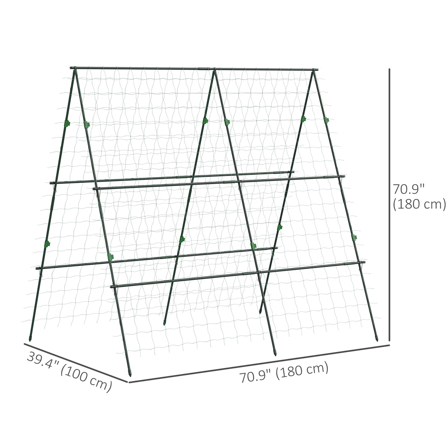 71" x 71" Metal Cucumber Trellis with Netting for Climbing Plants Vegetables, A Frame Tomato Plant Support Tomato Trelli