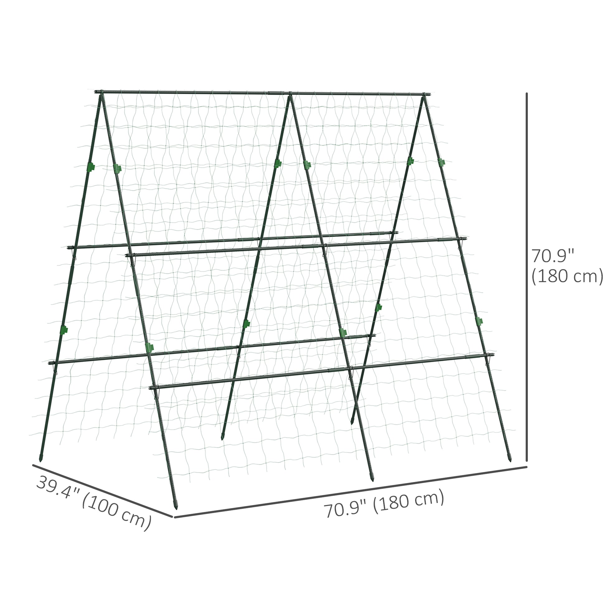 71" x 71" Metal Cucumber Trellis with Netting for Climbing Plants Vegetables, A Frame Tomato Plant Support Tomato Trelli