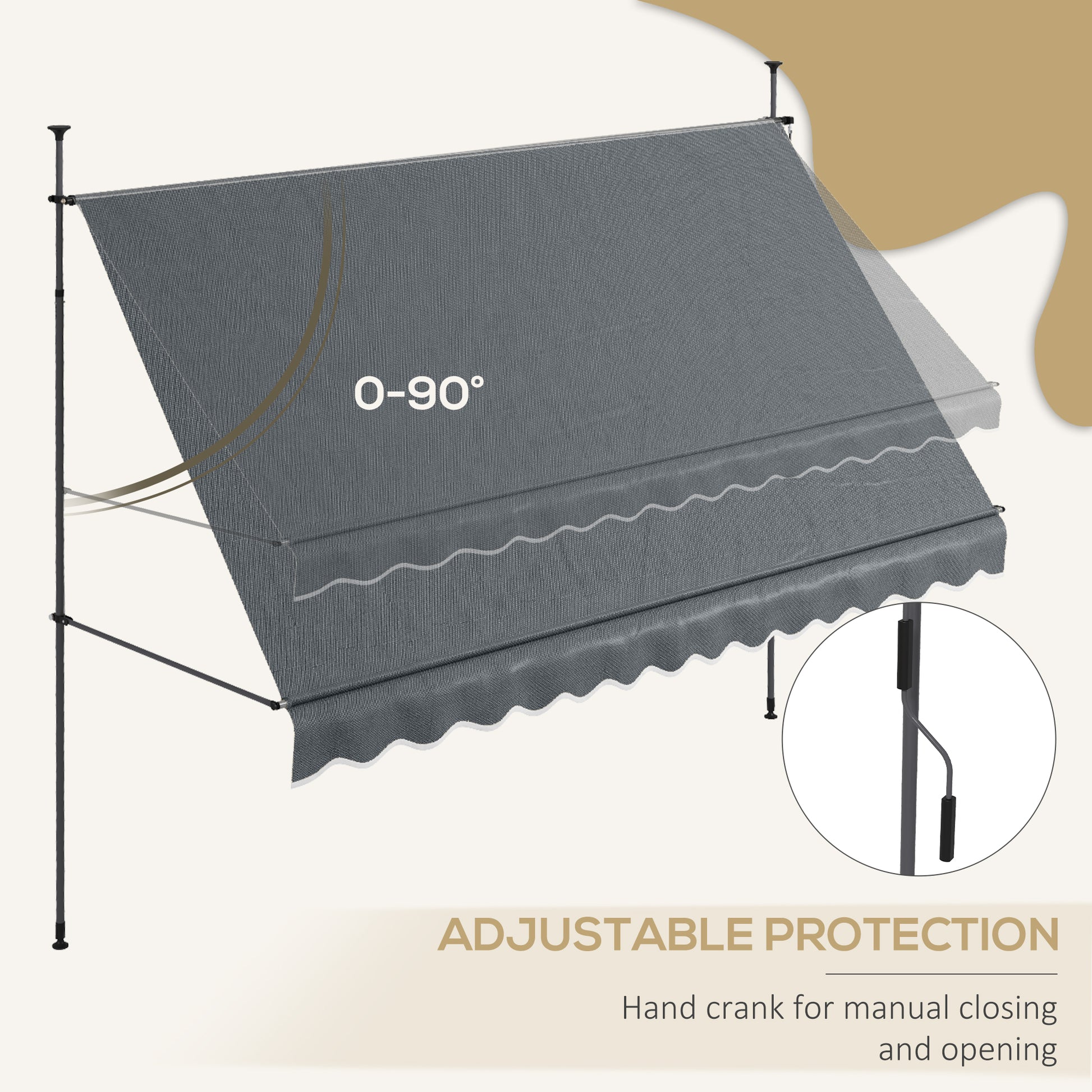 11.5' x 4' Manual Retractable Awning, Non-Screw Freestanding Patio Awning, UV Resistant, for Window or Door, Dark Grey