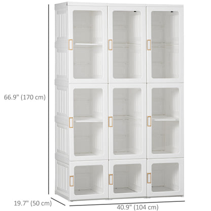 Small Apartment Bedroom Closet Foldable Portable Closet with Cube Storage Hanging Rods Magnet Doors, White