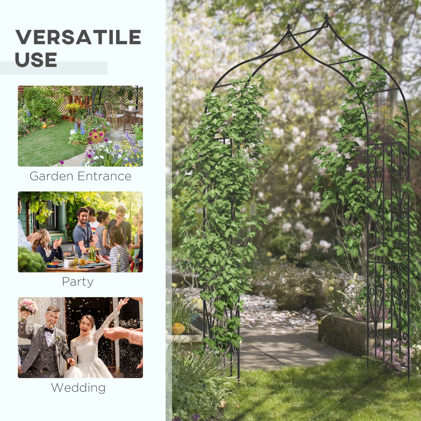 8.7FT Garden Arch Trellis, Outdoor Wedding Arbor for Ceremony with Scrollwork Design for Climbing Roses, Vines and Plant