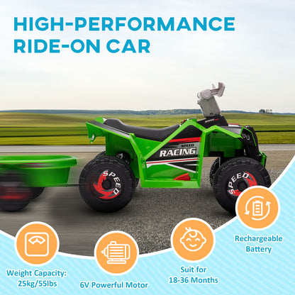 VarietyKart 6V Electric Toy Car with Back Trailer, Forward Backward, Wear-Resistant Wheels for Ages 18-36 Months, Green