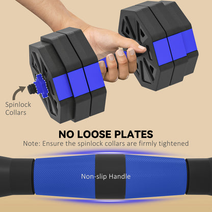 Soozier 6-in-1 Adjustable Dumbbell Set, Used as Kettlebell, Barbell, Dumbbell, Push-Up Stand, 55lbs Free Weights Set, Bl