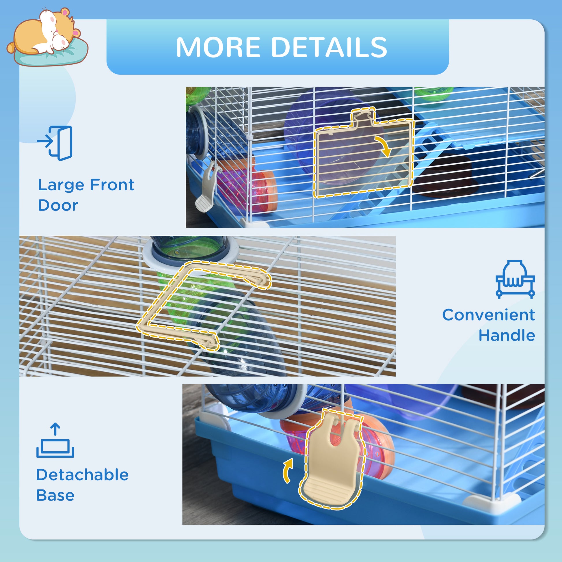18"L Hamster Cage, Small Animal House, 2-Level Rat Gerbil Haven with Tunnel Tube System, Exercise Wheel, Water Bottle, F