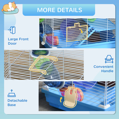 18"L Hamster Cage, Small Animal House, 2-Level Rat Gerbil Haven with Tunnel Tube System, Exercise Wheel, Water Bottle, F