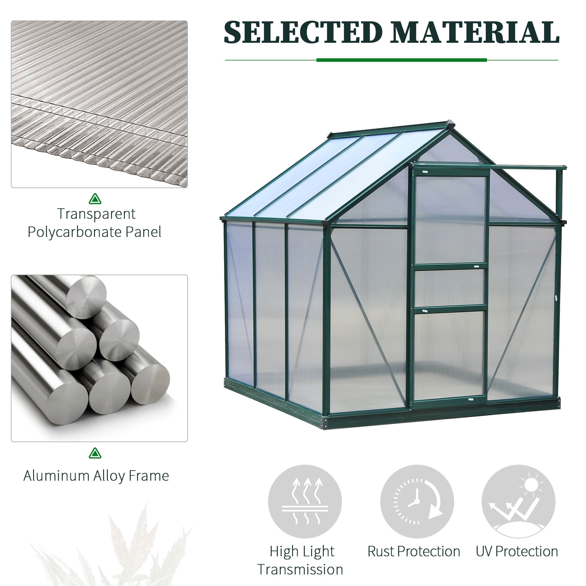 6.2' x 6.3' x 6.6' Clear Polycarbonate Greenhouse Large Walk-In Green House Garden Plants Grow Galvanized Base Aluminium