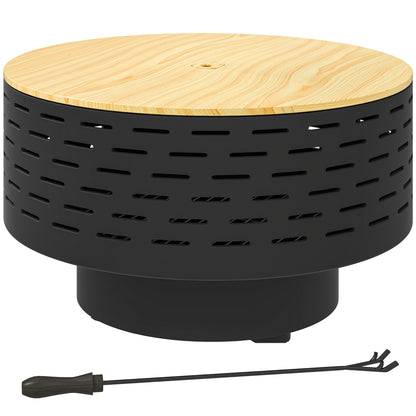 3-in-1 Fire Pit Φ23.8" x 15.4" Outdoor Fire Bowl with Grill Grate, Wood-Effect Fire Basket