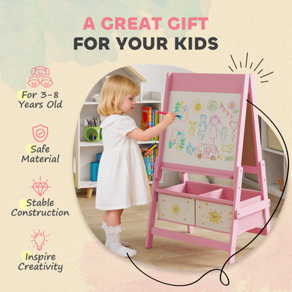 Qaba Art Easel for Kids, Double-Sided Whiteboard & Chalkboard with Paper Roll, 2 Storage Boxes, Gift for Boys, Girls, Pi