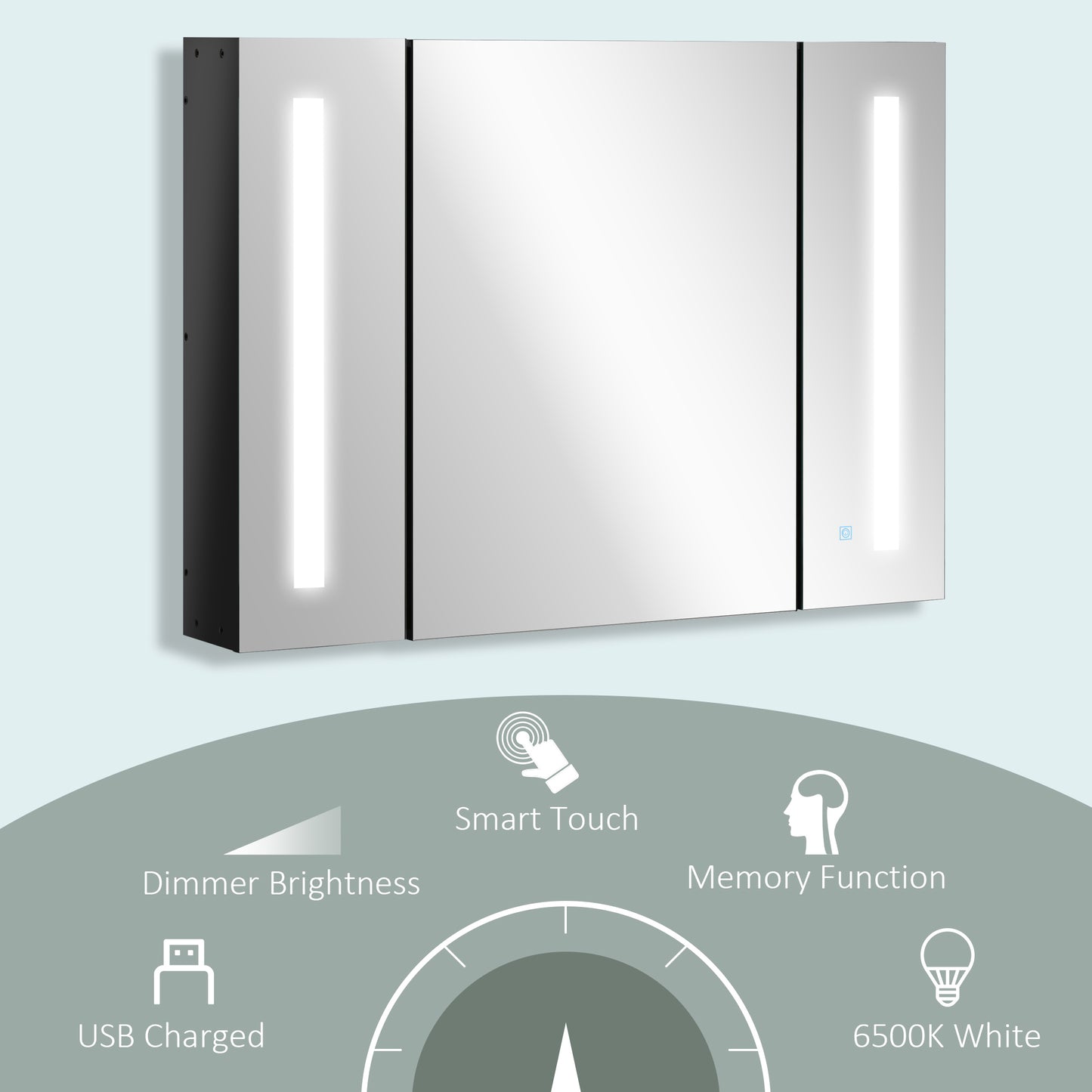 Bathroom Mirror Cabinet with LED and Adjustable Shelves, Wall Mounted Medicine Cabinet, High Gloss Black
