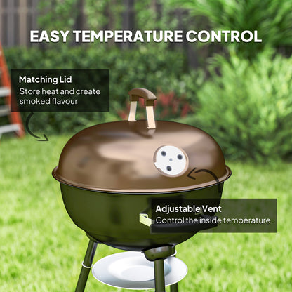 17" Kettle Charcoal BBQ Grill with BBQ Accessories, Barbecue Grill with Shelf, Ash Catcher, Wheels, Handles for Outdoor 