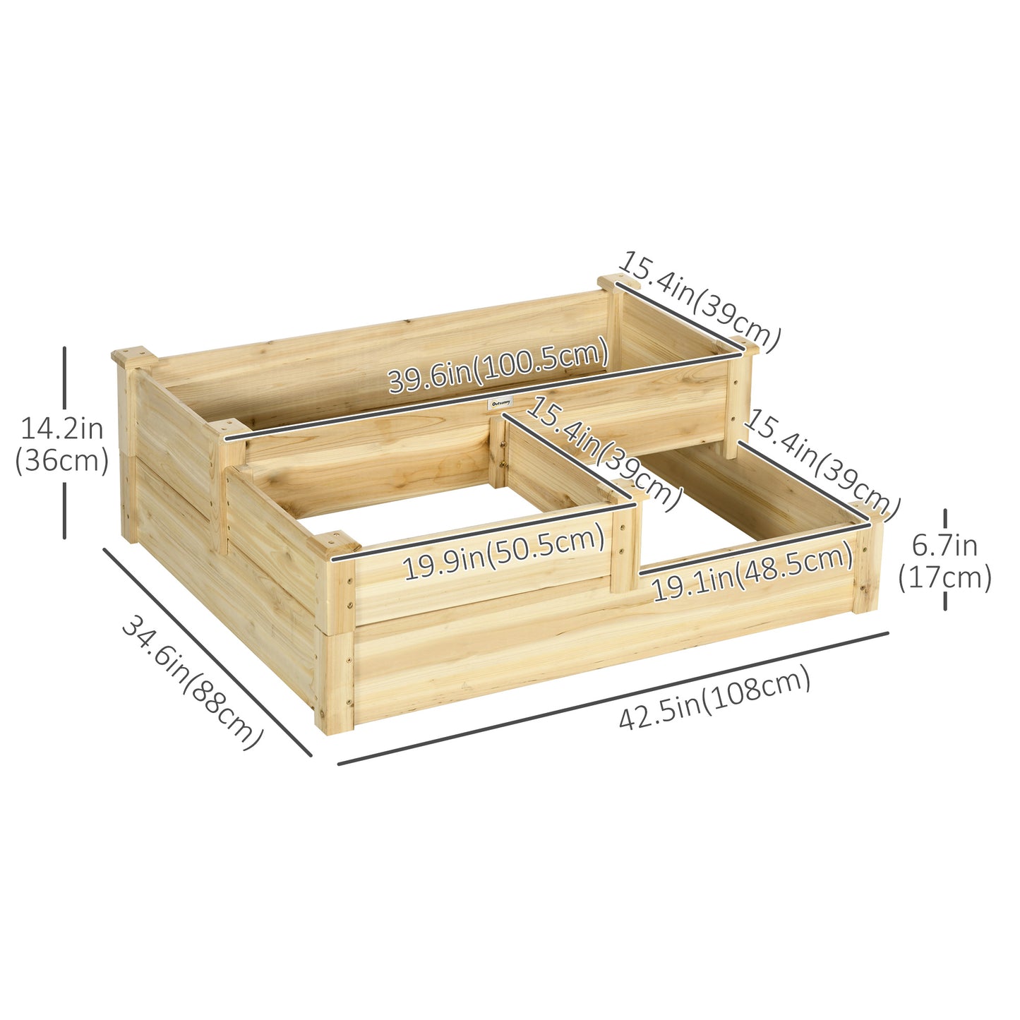 3 Tier Raised Garden Bed, 42.5" x 34.6" x 14.2" Wooden Raised Planter Box Kit for Growing Vegetables, Herbs, Flowers, Na