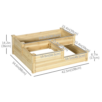 3 Tier Raised Garden Bed, 42.5" x 34.6" x 14.2" Wooden Raised Planter Box Kit for Growing Vegetables, Herbs, Flowers, Na