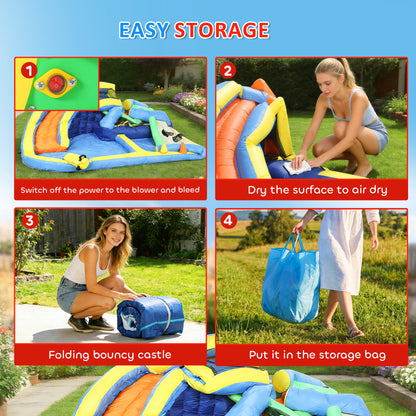 Qaba Bouncy Castle for Kids, Inflatable Bounce House with Slide, Pool (Ball Pit), Ball Shooting and Blower for Indoor Ou