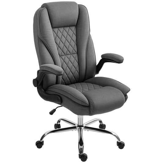 Executive Office Chair, Desk Chair with Flip-up Armrest, Diamond Fabric Computer Chair for Home Office, Dark Grey