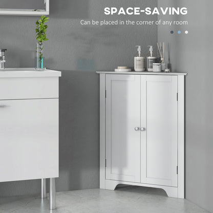 Modern Bathroom Storage Cabinet, Corner Cabinet with Doors, Bathroom Cabinet with Adjustable Shelf and Recessed Door, Wh