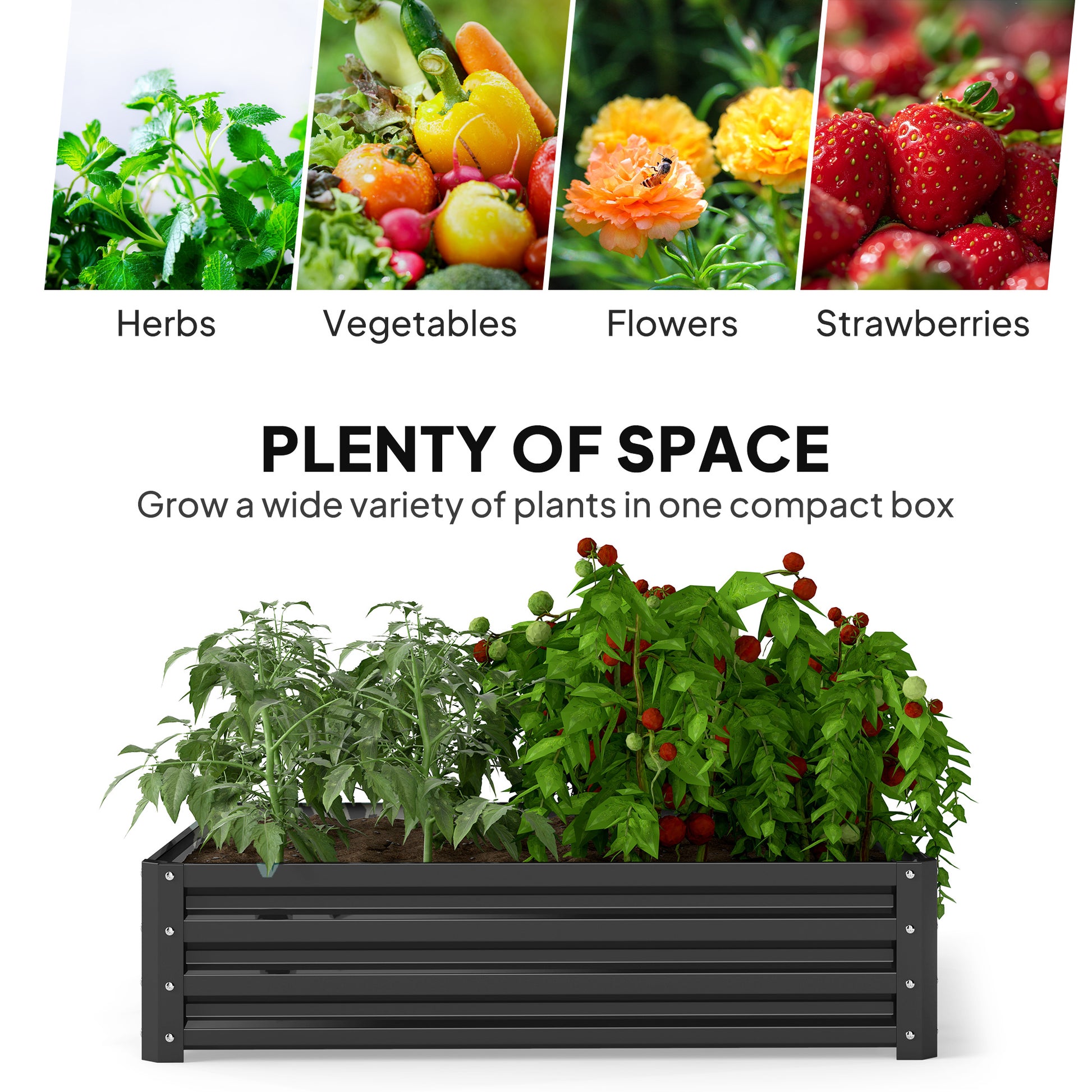 4' x 4' x 1' Raised Garden Bed Galvanized Steel Planter Box for Vegetables, Flowers, Herbs, Grey