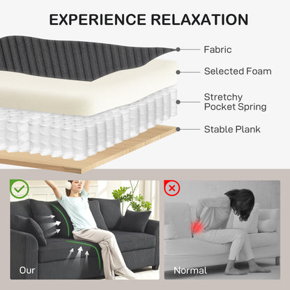 Corduroy Couch, 3 Seater Sofa, Modern Upholstered Couch with Curved Armrests and 8 Removable Pillows, Dark Grey