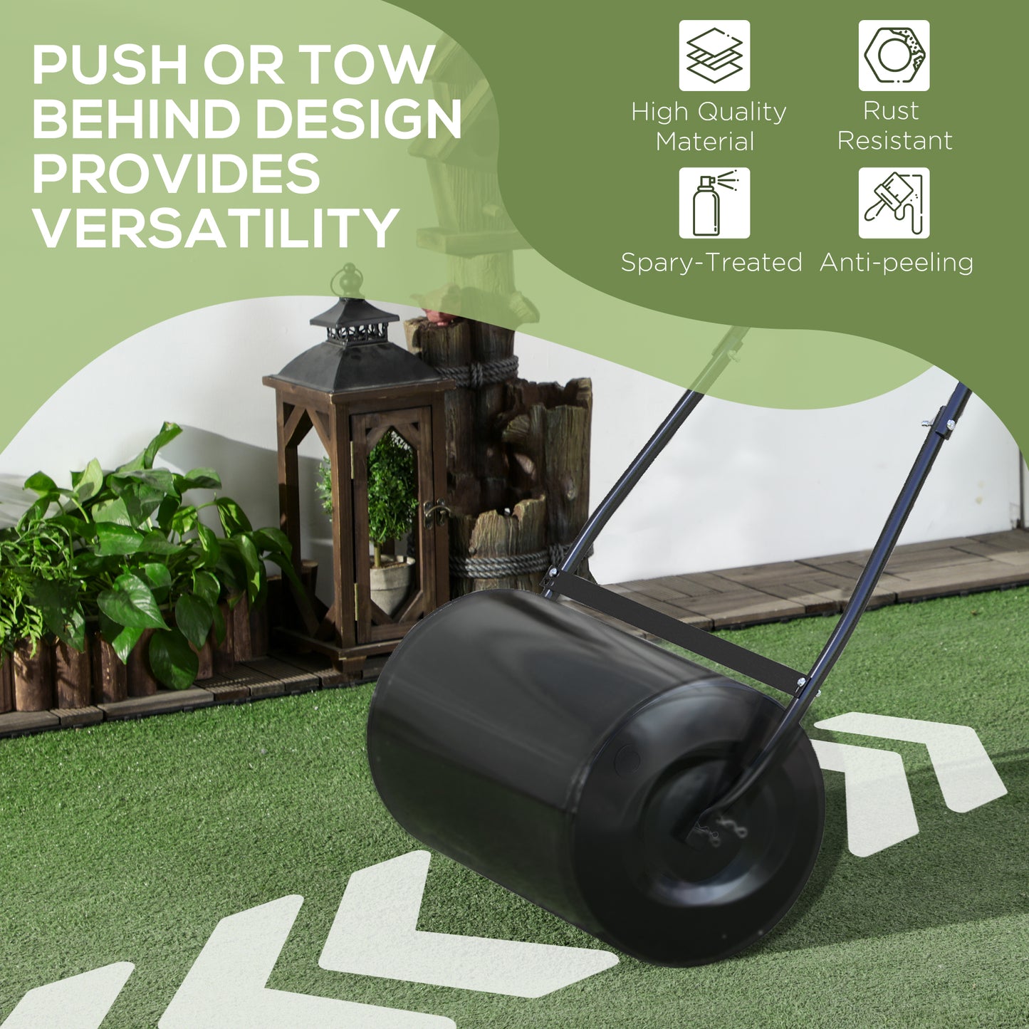 20" Push/Tow Behind Lawn Roller, Heavy Duty Sod Drum Roller Filled with 11 Gal Water/Sand, Grass Flattener for Yard, Pat