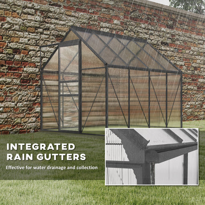 6' x 8' x 6.5' Polycarbonate Greenhouse, Walk-in Green House with Adjustable Roof Vent Galvanized Base Sliding Door Rain