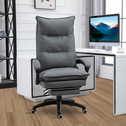 Office Chair 360° Swivel Adjustable Height Linen Style Fabric Recliner with Retractable Footrest and Double Padding, Gre
