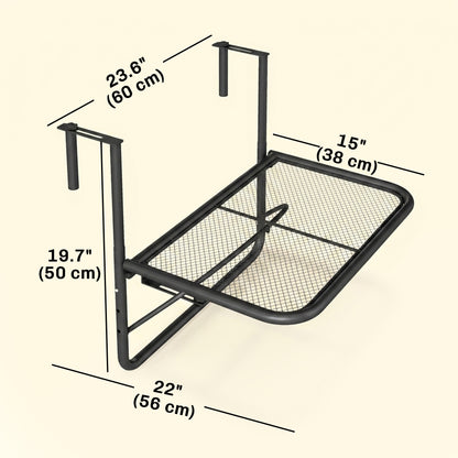 Adjustable Balcony Hanging Railing Table, Metal Mounting Mini Wall Desk Storage Rack, Outdoor Flower Stand Serving Table