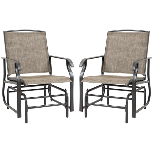 2 Pieces Outdoor Glider Chairs, 2 Person Glider Rocking Chair Set with Breathable Mesh Fabric, Steel Frame, Dark Brown