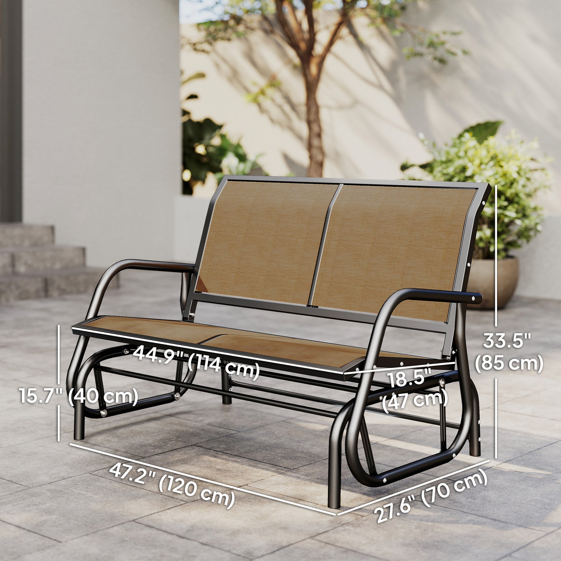 Outdoor Glider Bench, 2 Person Patio Glider Chair, Gliding Outdoor Garden Loveseat Swing Bench with Breathable Mesh Fabr