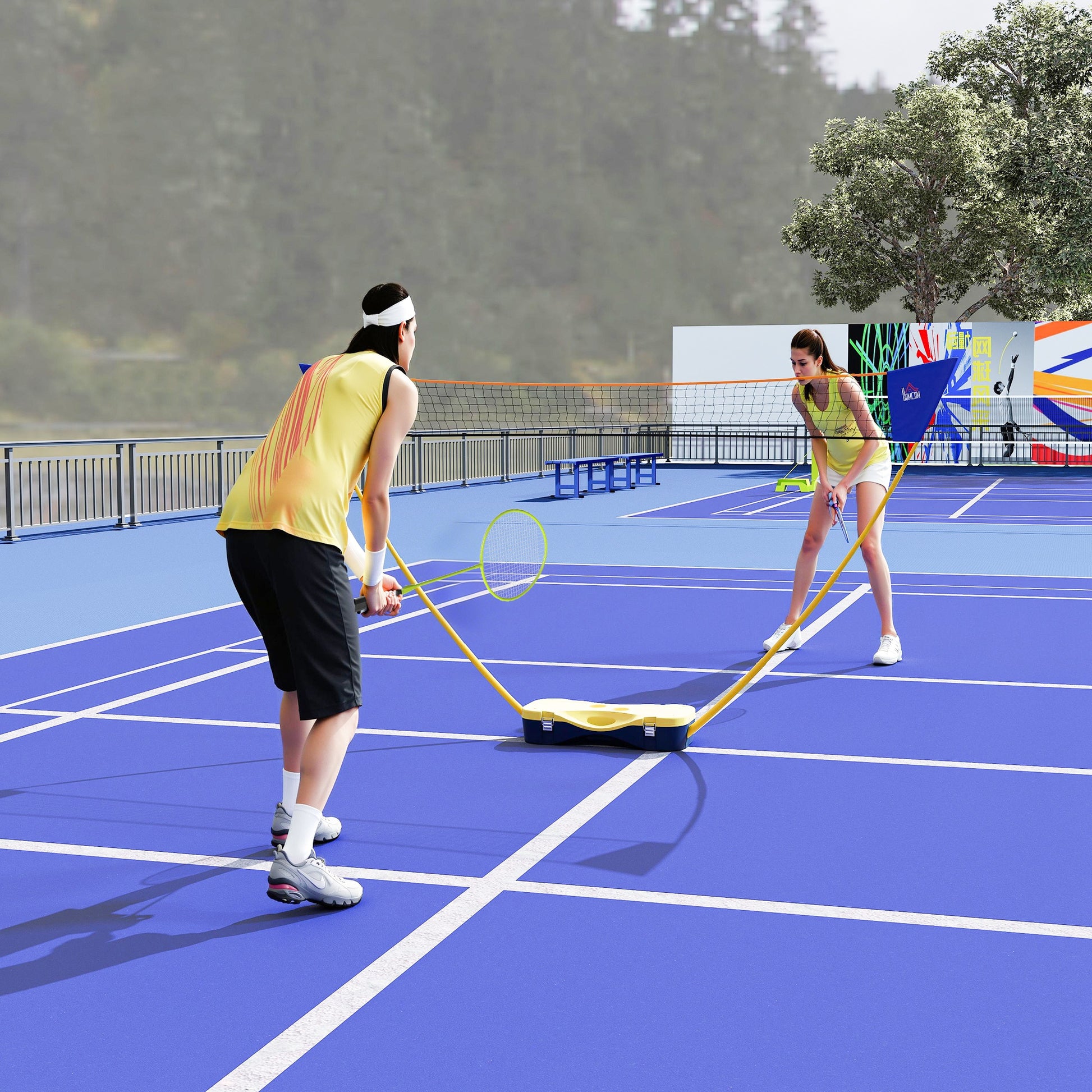 Portable Badminton Net Set with 9.5x5 ft Net, Foldable Badminton Net with 2 Shuttlecocks, 2 Badminton Rackets and 1 Suit