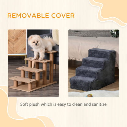 4-Step Dog Ramp for Sofa, Bed, and Couch, with Removable Cover, Dark Grey