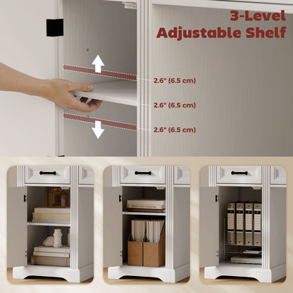 58" Home Office Desk with Soft-Close Drawers, Farmhouse Executive Desk with File Drawer for Letter Size, White