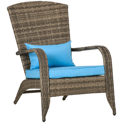 Patio Wicker Adirondack Chair, Outdoor PE Rattan Fire Pit Chair, Muskoka Chair w/ Soft Cushions, Tall Curved Backrest an