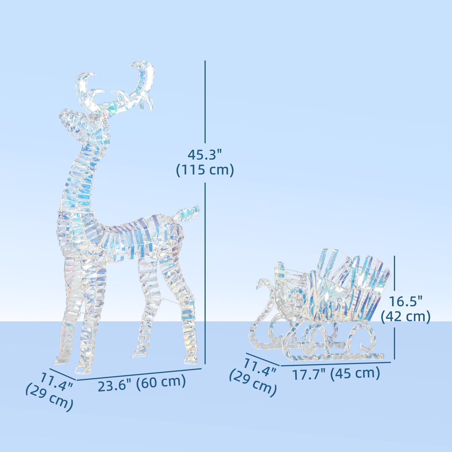 Lighted Christmas Reindeer with Sleigh, Outdoor Reindeer with 170 LED Lights and Stakes, Holiday Decor, Silver
