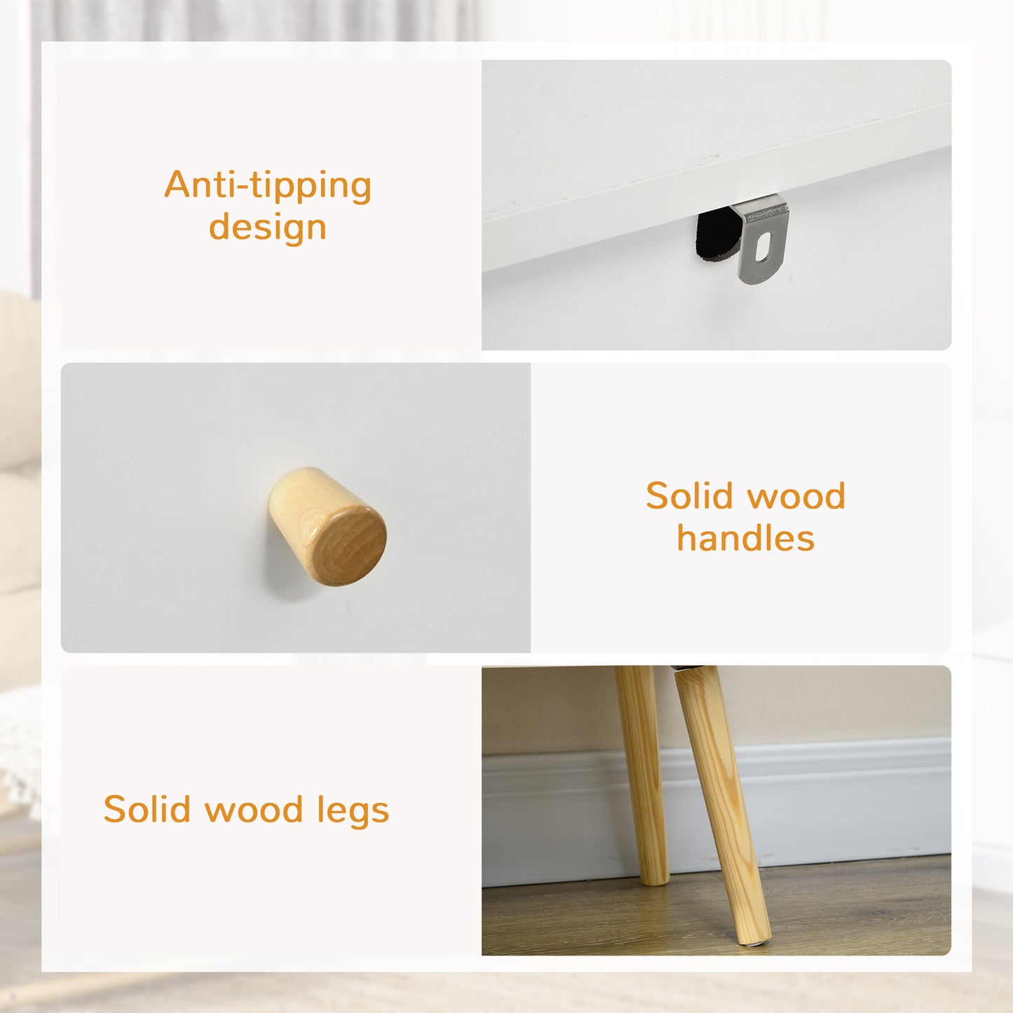 White Dresser for Bedroom with 3 Drawers, Morden Chest of Drawers with Solid Wood Legs and Handles, Storage Organizer fo