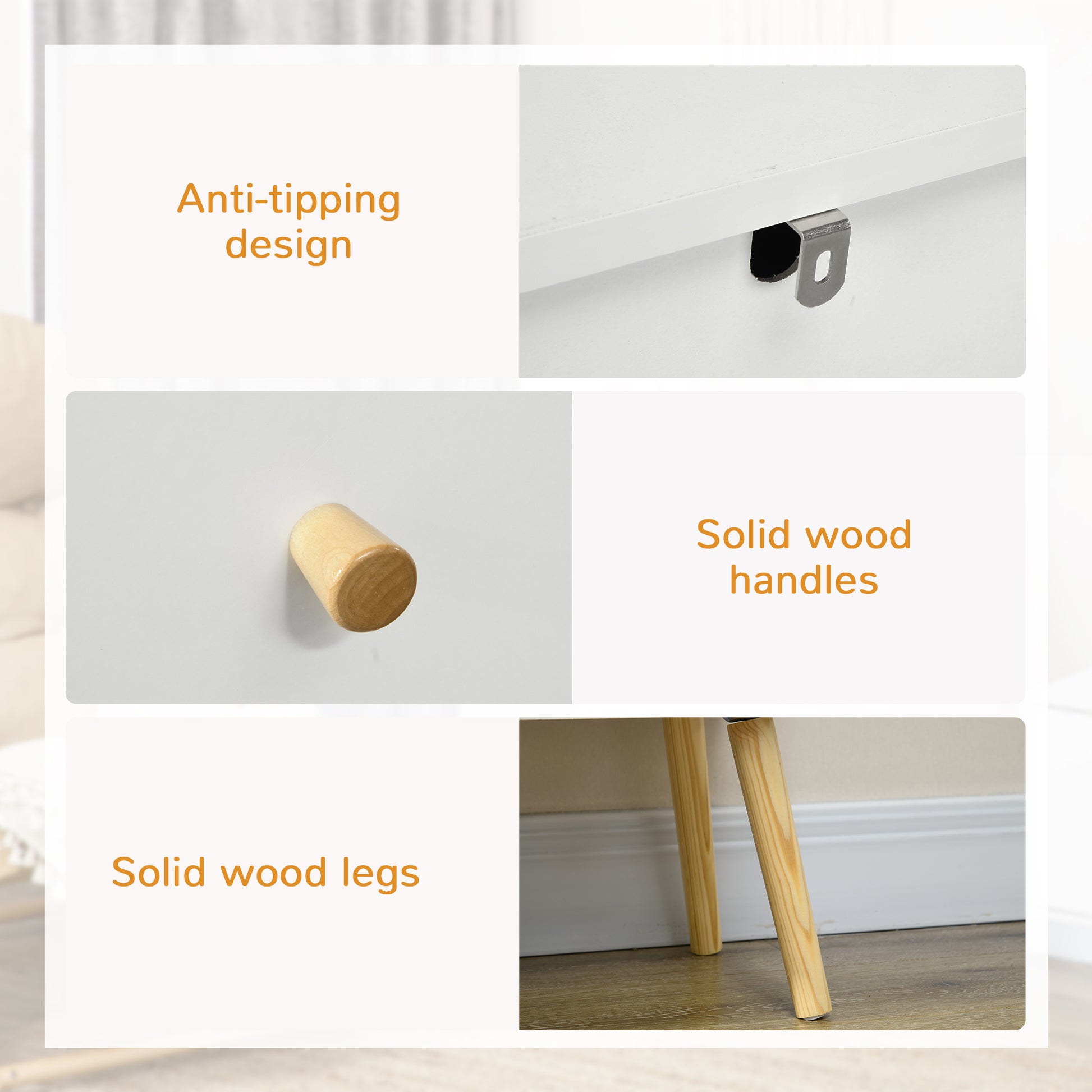 White Dresser for Bedroom with 3 Drawers, Morden Chest of Drawers with Solid Wood Legs and Handles, Storage Organizer fo