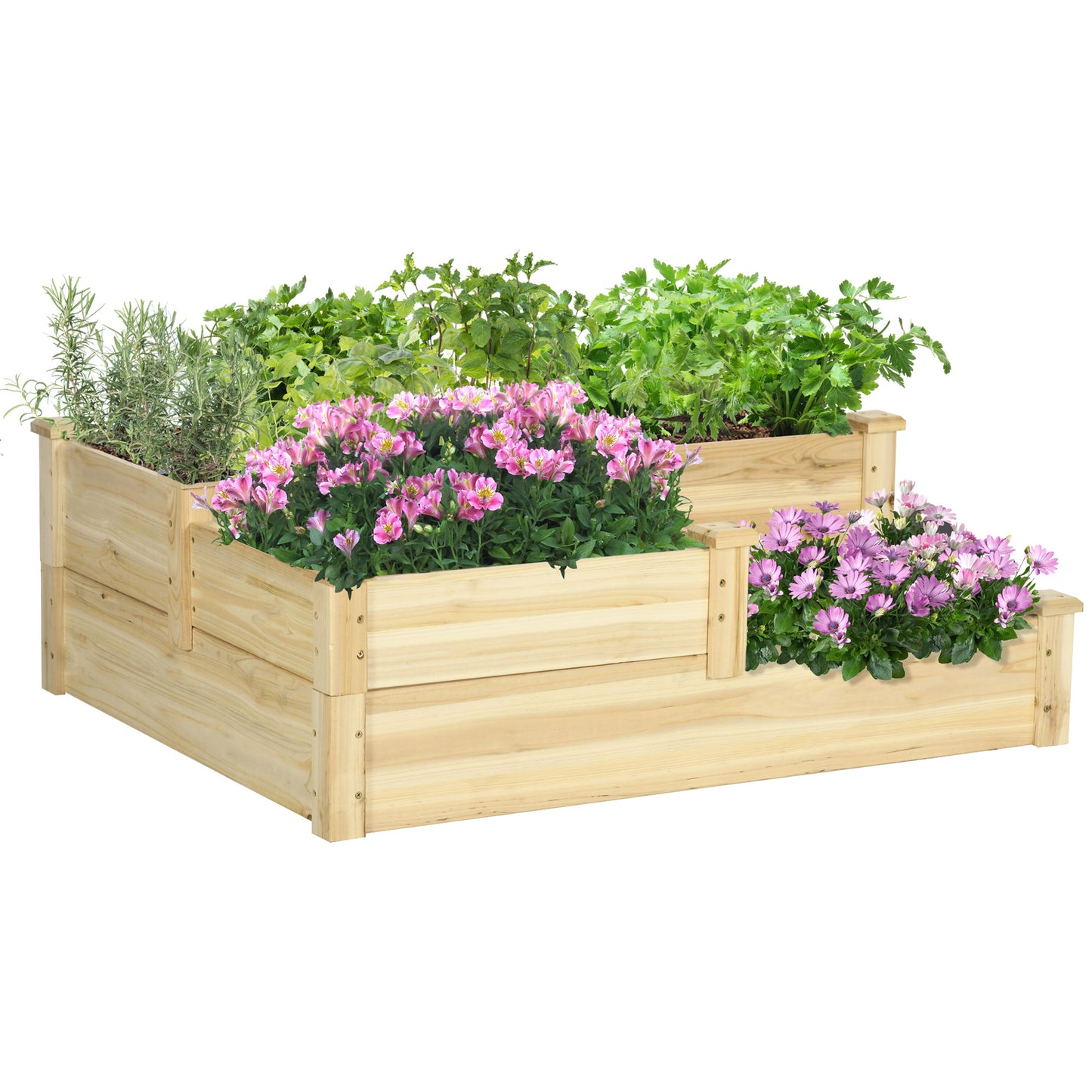 3 Tier Raised Garden Bed, 42.5" x 34.6" x 14.2" Wooden Raised Planter Box Kit for Growing Vegetables, Herbs, Flowers, Na
