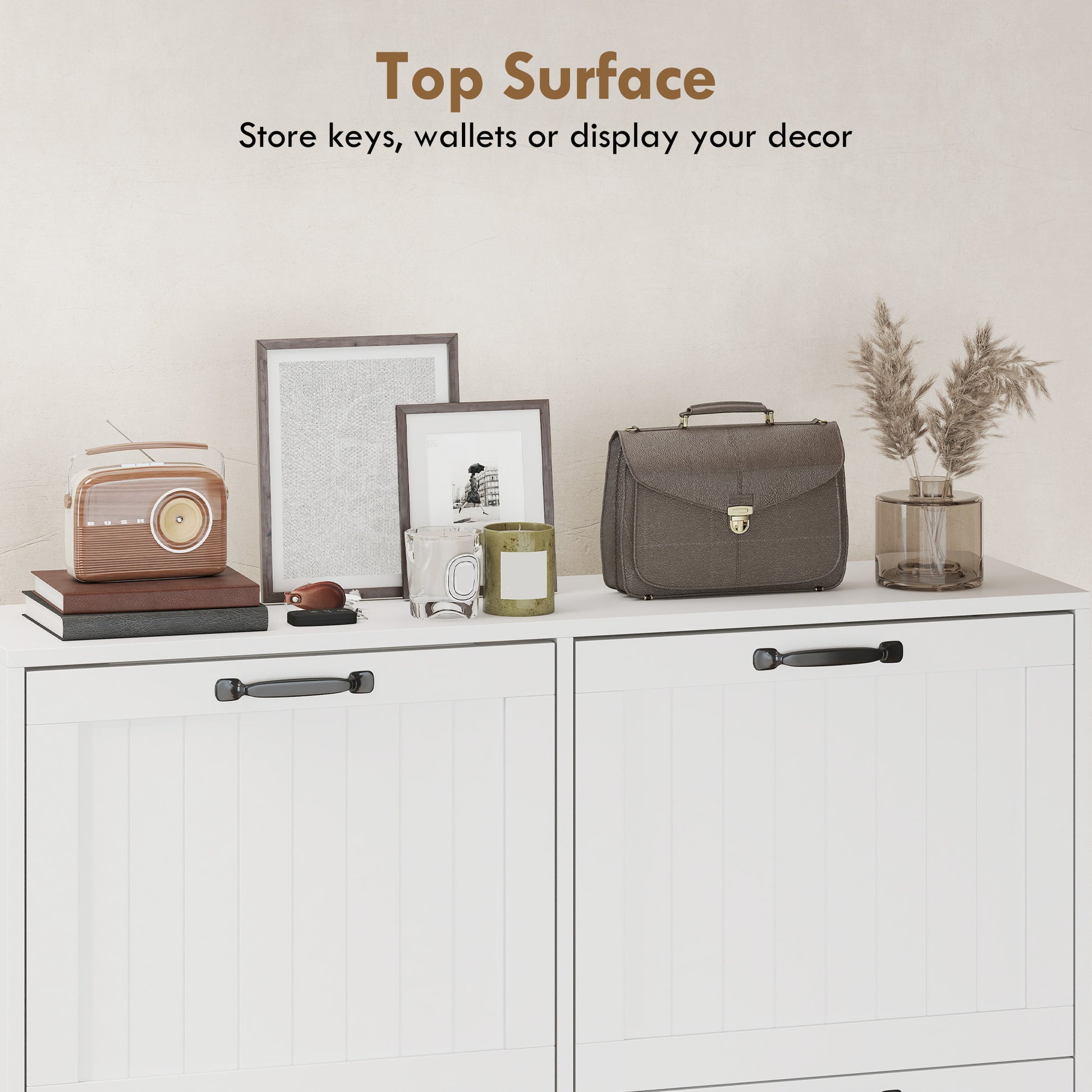 Shoe Cabinet with 4 Flip Drawers, Freestanding Narrow Shoe Storage Cabinet with Adjustable Shelves, Open Back, White