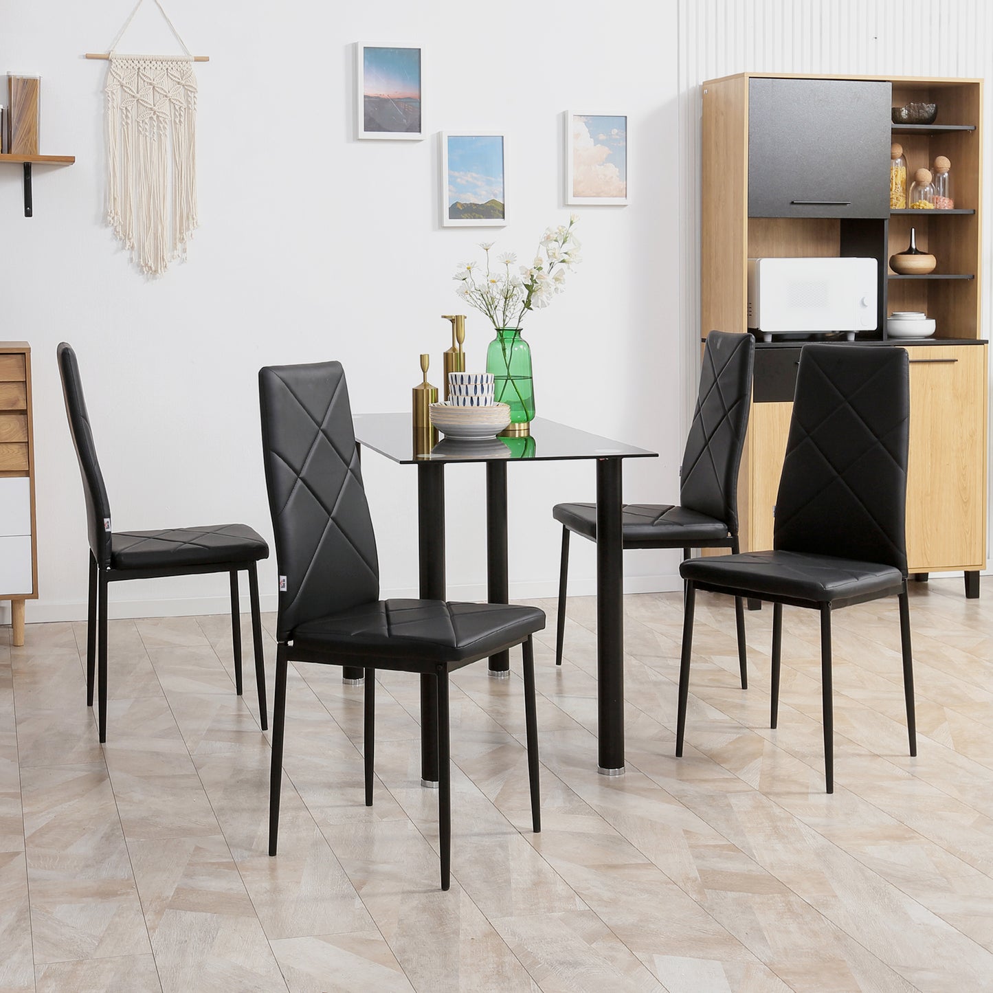 Dining Chairs Set of 4, Modern Accent Chair with High Back, Upholstery Faux Leather and Steel Legs for Living Room, Kitc