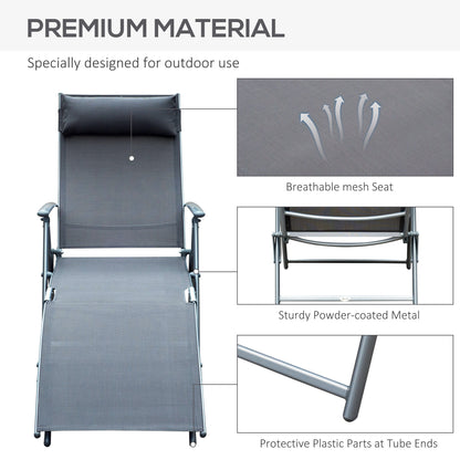 Heavy-duty Adjustable Folding Reclining Chair Outdoor Sun Lounger Patio Chaise Lounge Garden Beach Gravity Lounge with P